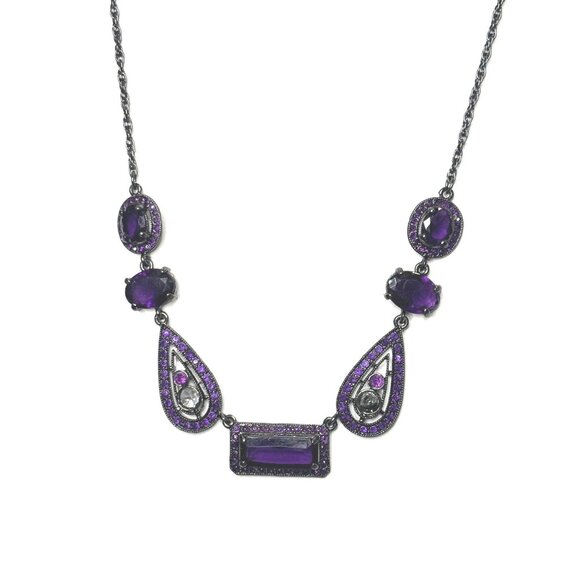 Avon Barcelona Antique-Style Purple Gemstone Necklace With Rhinestone Accents & - Picture 1 of 12